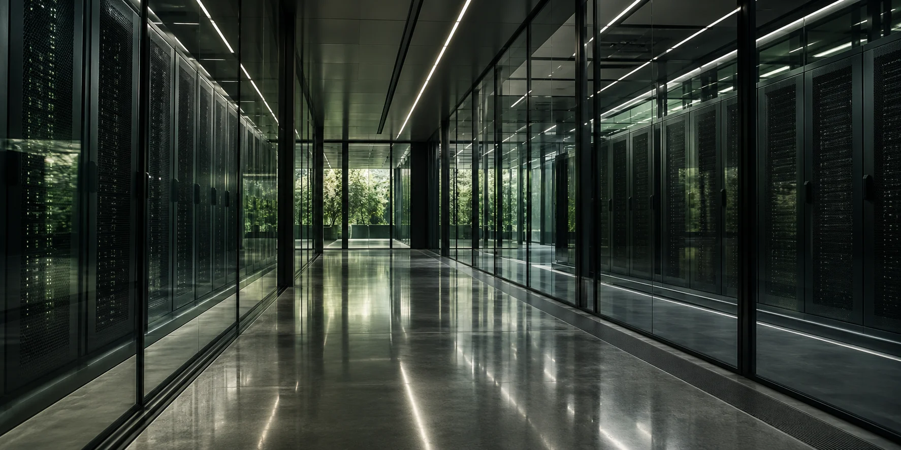 Concept architectural image of an ordered data infrastructure corridor